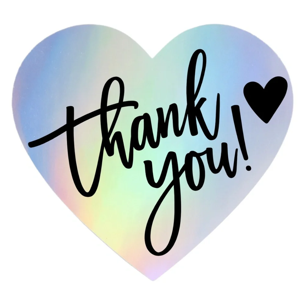 100 Thank You Stickers | Holographic Heart | Small Business Packaging